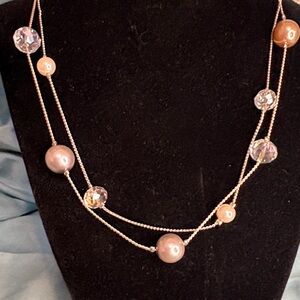 Vintage RMN The Roman Company Silver Tone Faux Pearl Aura Borealis Bead Necklace